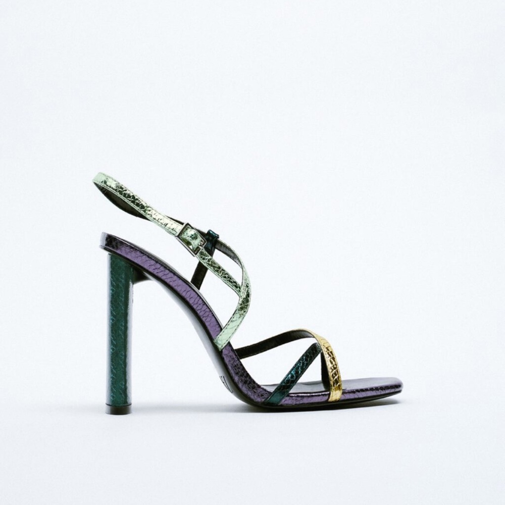 Zara multicolored metallic strappy sandal heels. Size 39/8